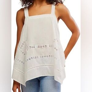 Free People White Cotton Eyelet Sleeveless Tunic
